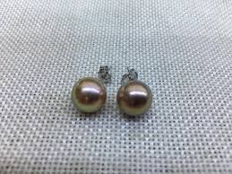 10.2mm Natural Metallic Green Color Baroque Pearl Studs|925 ...