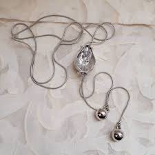 Vintage Silver Tone Rose Bud Rhinestones Lariat Long ...