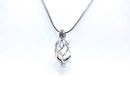 Silver Oval Basket Pearl Cage Charm Pendant Necklace ...