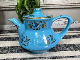 Pearl China Blue Teapot Gold Trim - Etsy