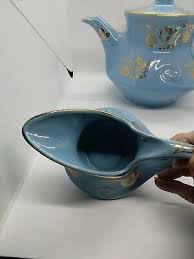 MCM Vintage Pearl China Co USA 3pc Porcelain Tea Set Blue ...