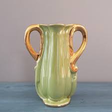 Pearl Chine Company | Accents | Vintage Mid Century 22k Gold Green Iridescent Vase | Poshmark