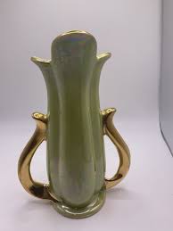 Vintage Pearl China Company Vase Hand Decorated 22K Gold Green | eBay