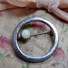 Vintage Round Brooch / Tie Clip 1 1/4" - Silver Tone Metal With Pearl Center - Etsy