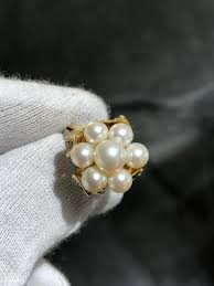 14k Yellow Gold Natural Pearl Flower Rose Halo Design ...