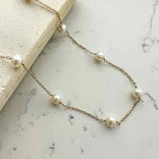 14K Yellow Gold Pearl Station Necklace | eBay
