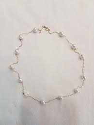 14K Yellow Gold 6 mm Cultured Pearl 17.5" Station Necklace ...