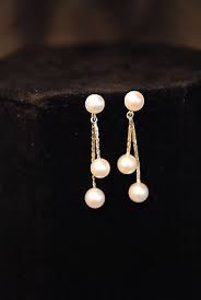 15" Pearl Necklace and Dangling Earring Set Strung on 14K Yellow Gold Chain | eBay