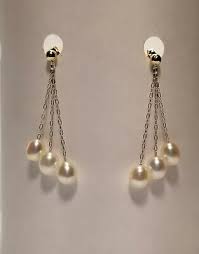 14K Yellow Gold Pearl Dangle Earrings | eBay