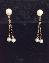 Vintage 14k Solid Gold Pearl Dangle Pierced Earrings | eBay