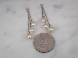 10K White Gold Vintage Triple Strand Pearl Stud Earring Enhancer Jackets | SawDust FINERY