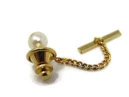 Faux Pearl Tie Tack Pin Gold Tone Vintage Men's Jewelry