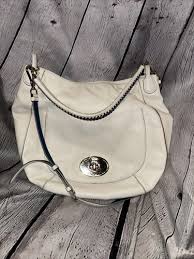 COACH 35409 LEATHER WHIPLASH CIRCLE HOBO SHOULDER BAG CHALK/ DENIM Flaw | eBay