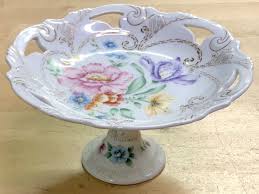 ANTIQUE INTERNATIONAL PORCELAIN ART TEACHERS 2 PIECE FLORAL COMPOTE HAND PAINTED | eBay Australia