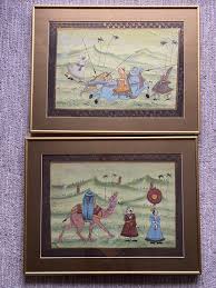 Persian Hunting Scenes Rajasthani Mughal Framed Silk Art ...