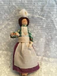 peg doll Made in Wales. Colonial dress. Some stains. Tag has ...
