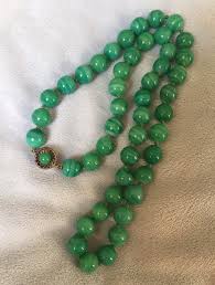 Art Deco 1920's Gorgeous Green Banded Peking Glass and Sterling Silver Bead Necklace - Etsy