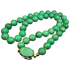 Estate Vintage 14K Jadeite Jade Necklace 67 g; 18". For Sale at Ruby Lane