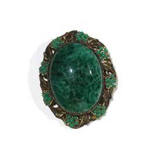 Vintage Ornate Green Marbled Framed Brooch Pin - Etsy