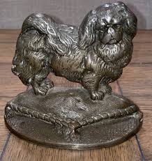 ANTIQUE PEKINGESE Figural Dog Bronze Brass DOOR STOP Art Statue 5.25X6” | eBay