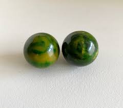 Art Deco Bakelite Clip on Earrings: Green Marbled Ball ...