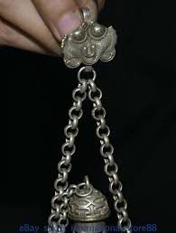 3.8" Old China Miao Silver Dynasty Palace Feng Shui Flower ...