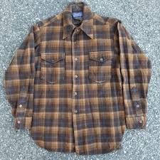 Vintage 70s Pendleton Field Shirt Button Up Flannel Plaid Size 16 1/2 Wool USA | eBay