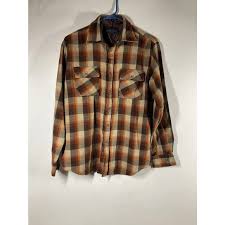 Vintage | Shirts | Vintage 8s Mens Acrylic Flannel Shirt M Button Up Orange Tan Pumpkin Spice | Poshmark