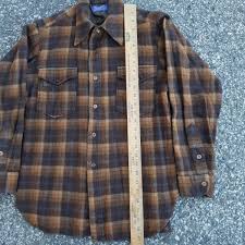 Vintage 70s Pendleton Field Shirt Button Up Flannel Plaid Size 16 1/2 Wool USA | eBay