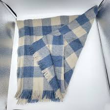 Unisex Fringe Scarf Blue Beige Viscose Plaid Long ...