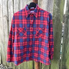 Dickies red and blue plaid flannel button up shirt... | Depop