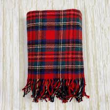 Pendelton Red Green & Blue Plaid 100% Wool Knit Fringe Throw ...