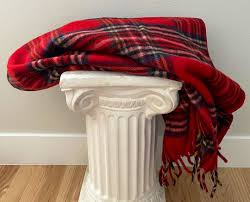 Vintage Red Plaid Wool Blanket: Providence Woolen Mills ...
