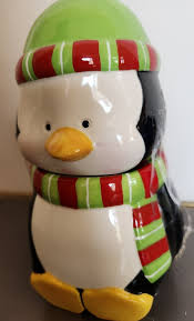 Adorable Christmas Penguin Cookie/Candy Jar Wearing Scarf ...