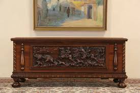 Bench or Cedar Chest, Signed Carved Renaissance Hunting ...