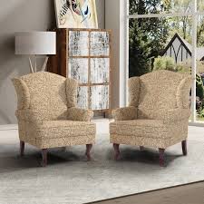 2 Set Traditional Wingback Accent Chairs Upholstered ...