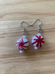 Glass Peppermint Earrings, Christmas Earrings - Etsy