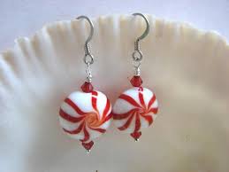 Candy Cane Swirl Earrings, Holiday Jewelry - Bits off the Beach