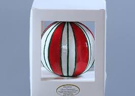VITBIS RED WHITE & GREEN Large Ribbed Glass Ball Holiday ...