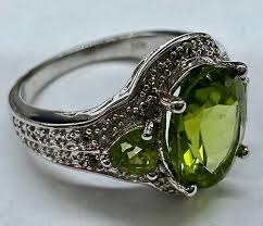 ESTATE STERLING SILVER 925 PASTE PERIDOT OVAL TRILLIANT CUT RING SIZE 6 | eBay
