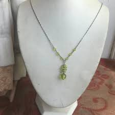 Old Sterling Silver Necklace Faux Peridot Glass Set Drop ...