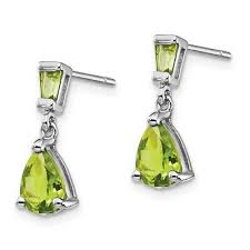 14k 14kt White Gold Peridot Dangle Post Earrings 16mm X 5mm ...