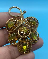 Vintage Gold Tone Orange Rhinestone Yellow Stone Leaf Pin ...