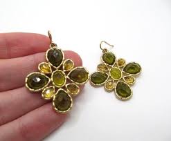 Vintage Gold Tone Green & Yellow Flower Burst Crystal ...