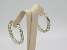 VINTAGE DESIGNER DK STERLING SILVER PERIDOT STONE HOOP ...