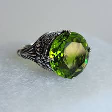 Huge Peridot Size 6.5 Sterling Silver Ring, 9g, 15mm Gemstone, Raised Shank | eBay