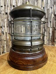 Nautical Lantern w/Wooden Base - Vintage Ship Salvage