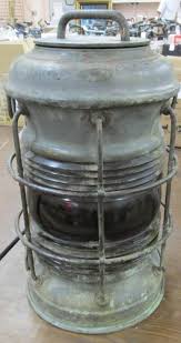 Lot - Antique Brass Marine Light With Red Glass.