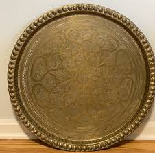 Vintage Moroccan Solid Brass Etched Tray / Table Top ...