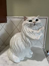 Vintage Ceramic Persian Cat Green Eyes White Cream Sitting ...